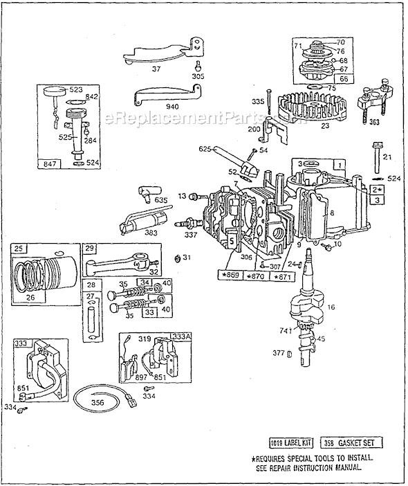 Page A Diagram and Parts List for 92500SERIES  Briggs and Stratton Engine